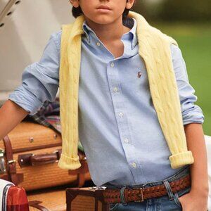 RALPH LAUREN Boys Blue Oxford Shirt Size 12 Button Down Long Sleeve Preppy